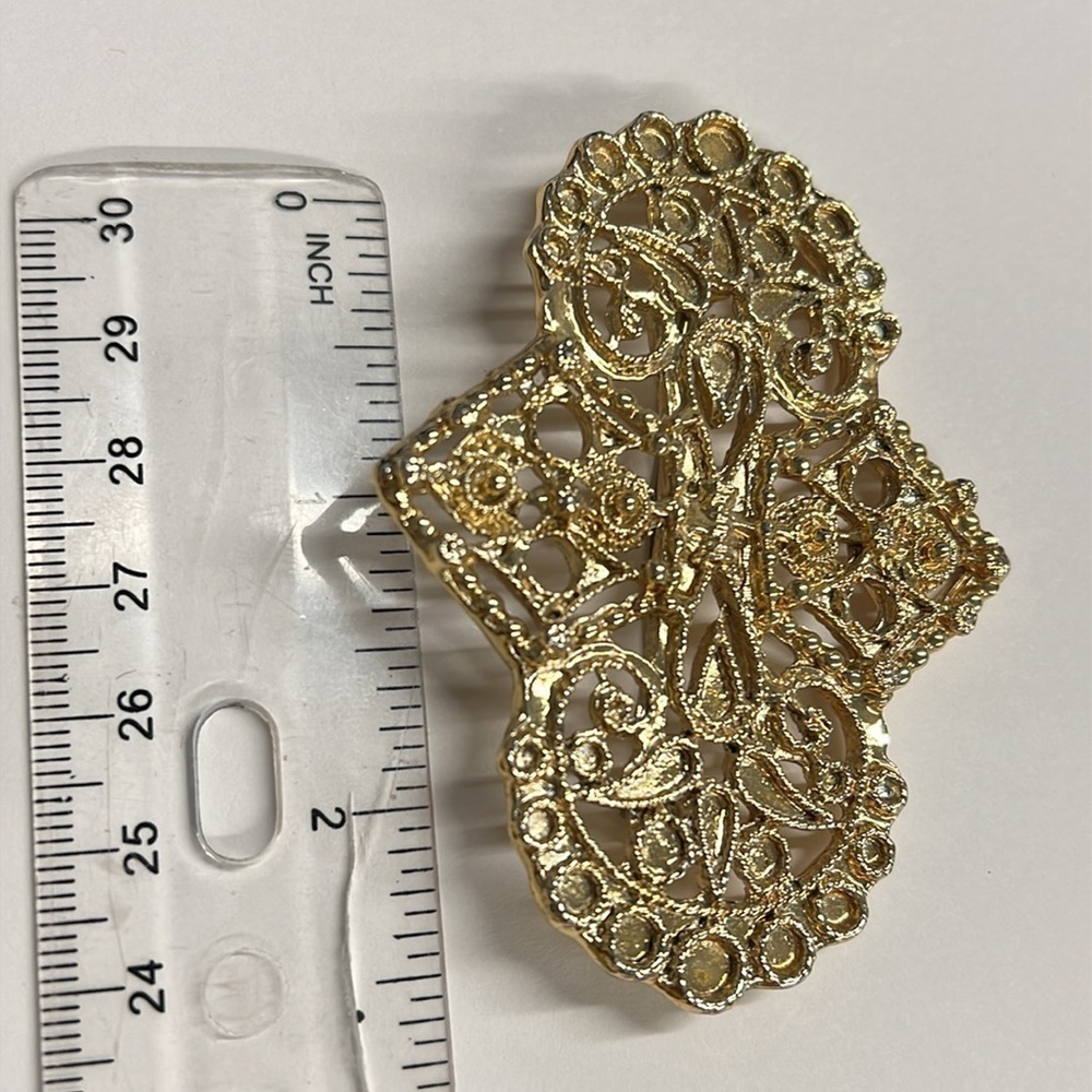 Vintage Filigree Goldtone Brooch Pin - Picture 3 of 5